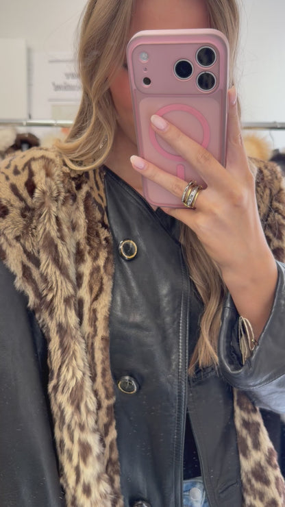 #32 Vintage Leather Jacket w/ Spotted Rabbit Fur Details Size M/L