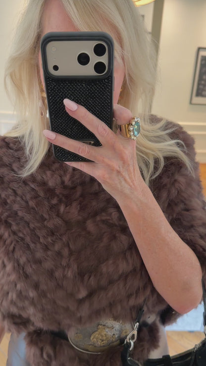LIMITED EDITION! Vintage Knitted Rabbit Fur Poncho in Dyed Brown