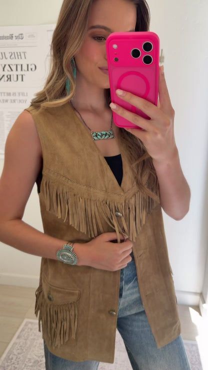 Vintage Ralph Lauren Suede Fringe Vest Size Small
