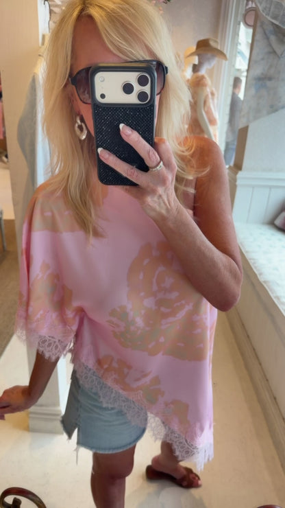 Asymmetric Lace Top in Pink Floral