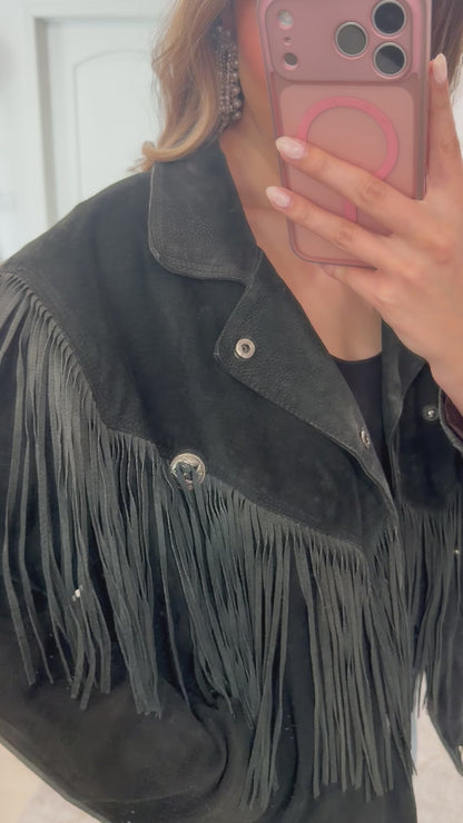 Vintage Black Suede Fringe Jacket Size M/L
