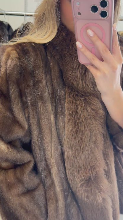 #54 Vintage Demi Buff Mink Jacket w/ Fox Tuxedo Collar Size Medium