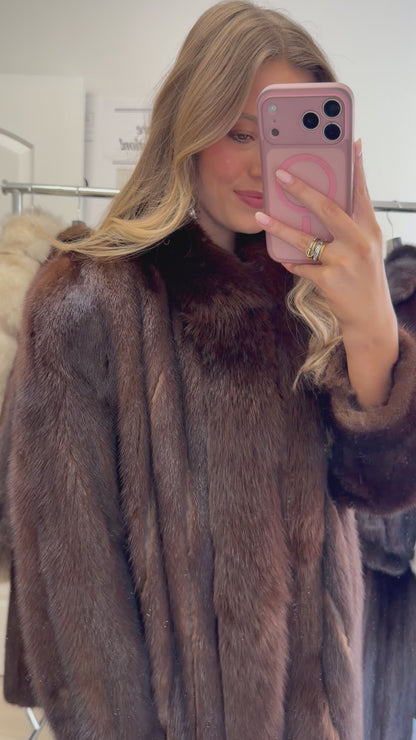 #16 Vintage Mahogany Mink Coat w/ Fox Tuxedo Size Medium