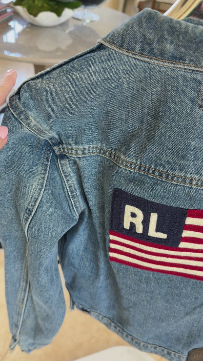 NEW!! Vintage Ralph Lauren Denim American Flag Jacket - Size Medium