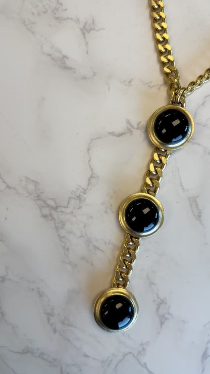 Cabachon Triple Drop Necklace in Gold & Black