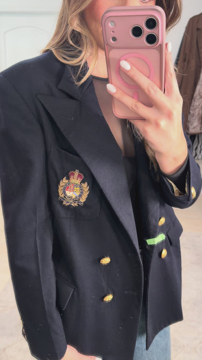 Vintage Ralph Lauren Navy Crest Blazer Size 6