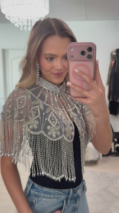 NEW!! VIP Beaded Cape in Silver