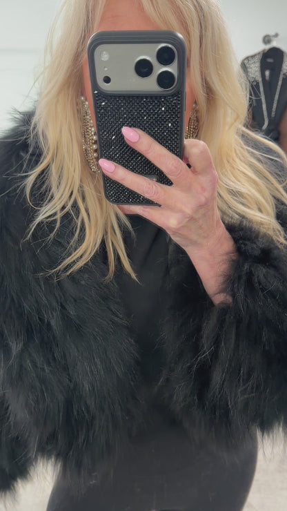 #GB10 Vintage Dyed Black Cropped Fox Fur Jacket