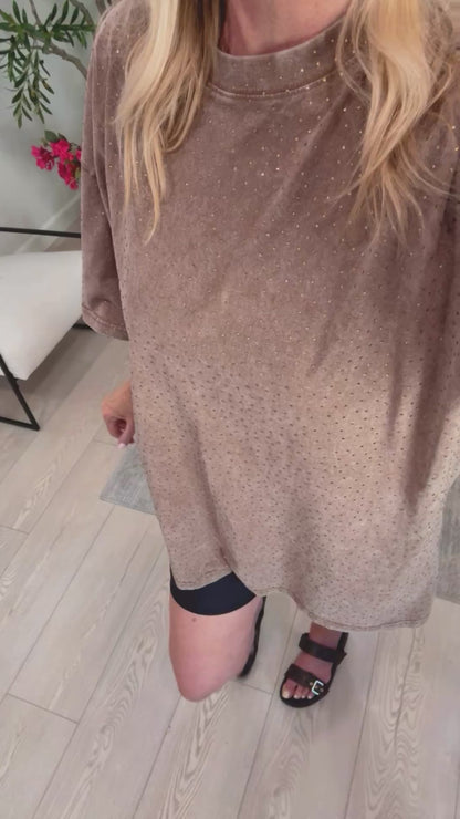 NEW!! "Brooklyn" Acid Wash Rhinestone Tee in Brown