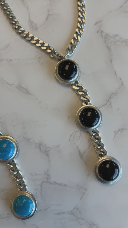 Cabachon Triple Drop Necklace in Silver & Turquoise