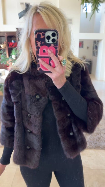 #118 Vintage Mahogany Mink Crop Fur Jacket