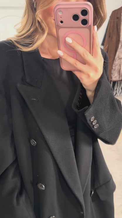 Vintage Burberry Black Wool Coat Size Large