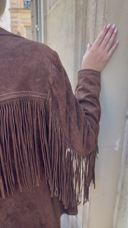 Vintage Brown Suede Fringe Jacket Size Large