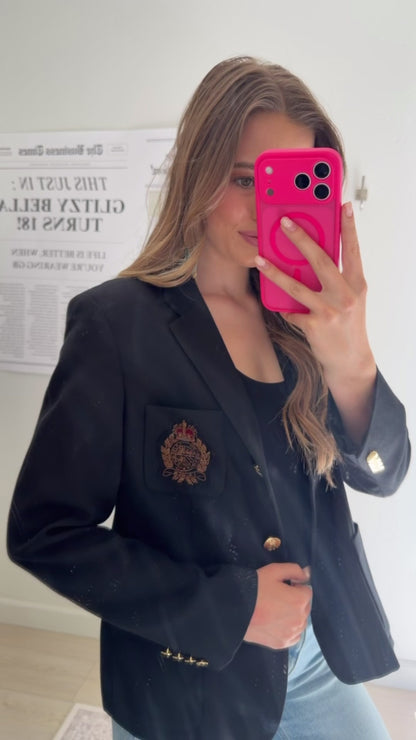 NEW!! Vintage Ralph Lauren Black Crest Wool Blazer Size 12