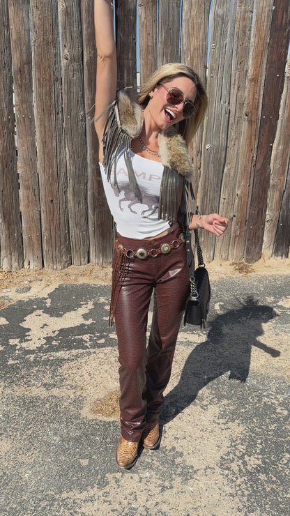 Vintage Coyote Fur & Leather Fringe Collar - Small Size