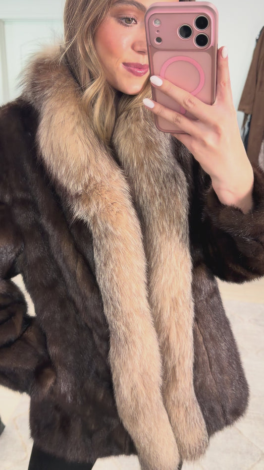 #GB7 Vintage Mahogany Mink and Crystal Fox Tuxedo Jacket