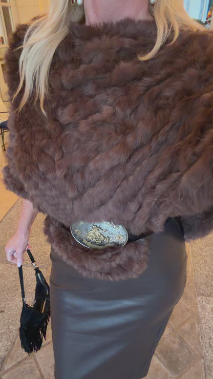 LIMITED EDITION! Vintage Knitted Rabbit Fur Poncho in Dyed Brown