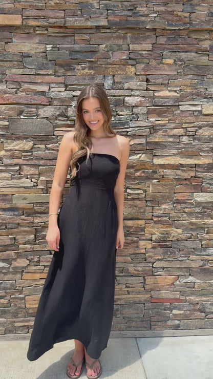 Olivia Black Linen Maxi Dress