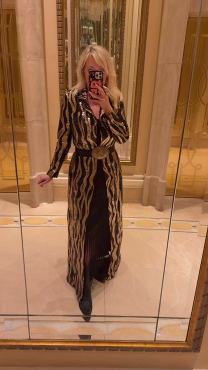 NEW!! Sequin Zebra Print Duster in Gold/Black