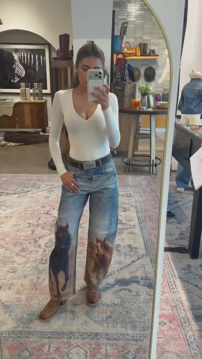 Horse Print Barrel Jean