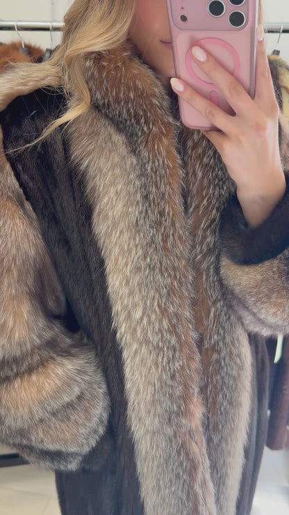 #45 Mahogany Mink and Crystal Fox Tuxedo Coat Size S/M