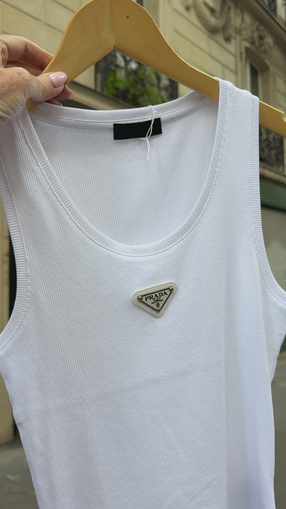 Vintage Prada Logo Ribbed Tank Size Medium