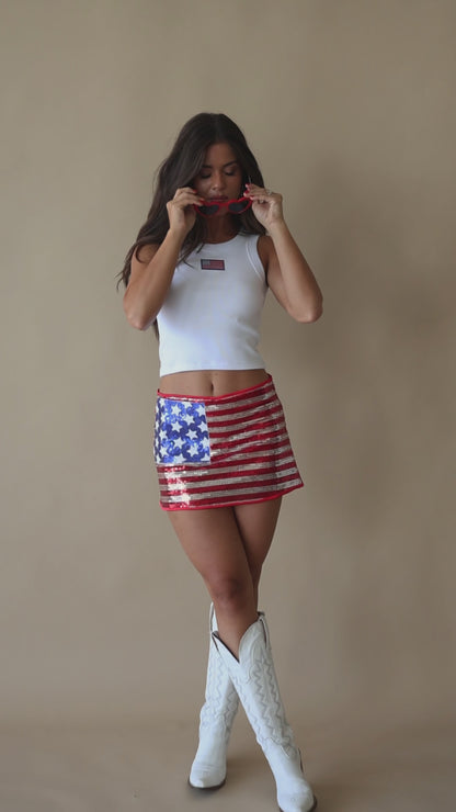 "USA BABE" Sequin Low Rise Skort