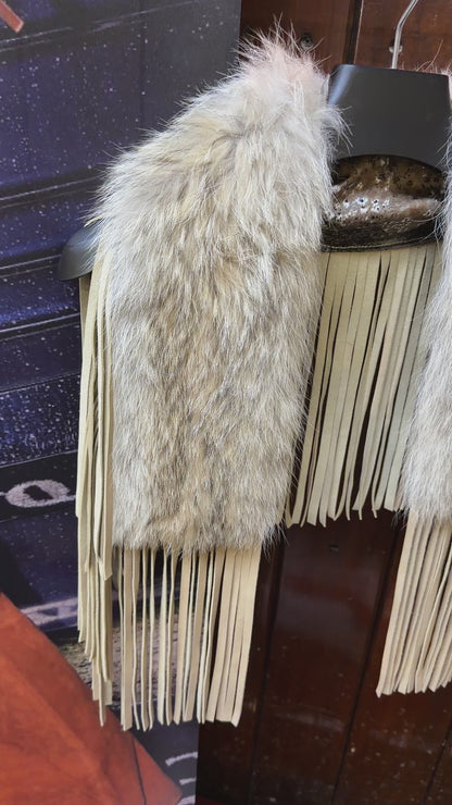 Vintage Coyote Fur & Leather Fringe Collar - Small Size