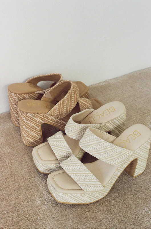 Gem Platform Heel in Nude Raffia