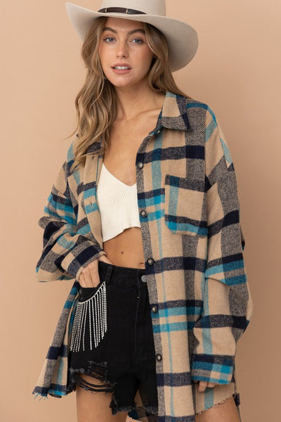NEW!! The Nevada Plaid Shacket in Tan & Teal
