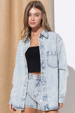 NEW!! Crystal Striped Denim Shacket in Blue Denim