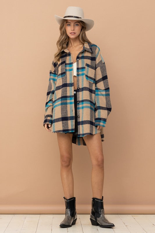 NEW!! The Nevada Plaid Shacket in Tan & Teal