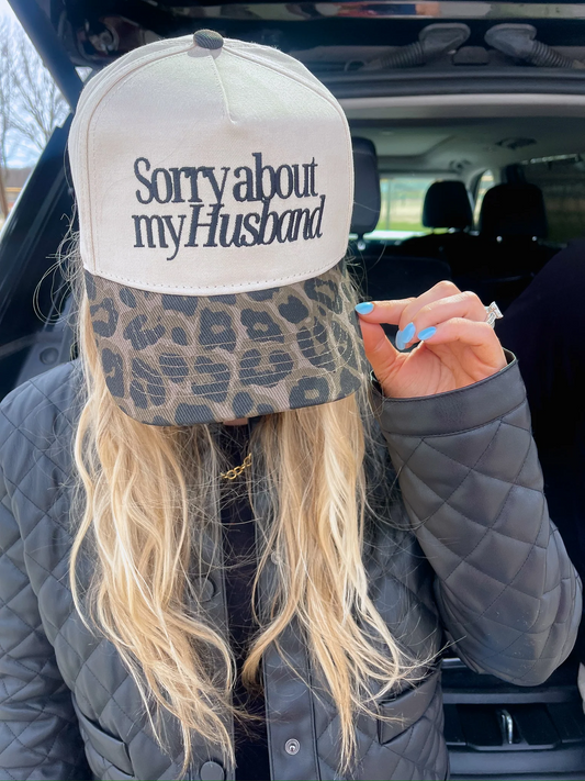 NEW!! Sorry About My Husband Vintage Trucker Hat in Leopard