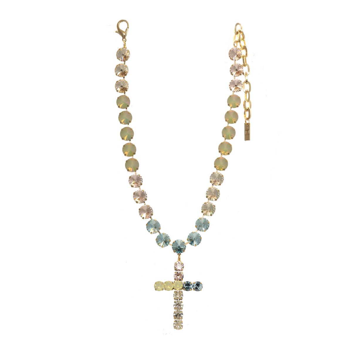 Swarovski Donatella Cross Necklace Aqua Champagne Mix