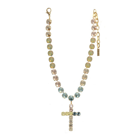 NEW!! The Swarovski Donatella Cross Necklace in Aqua Champagne Mix