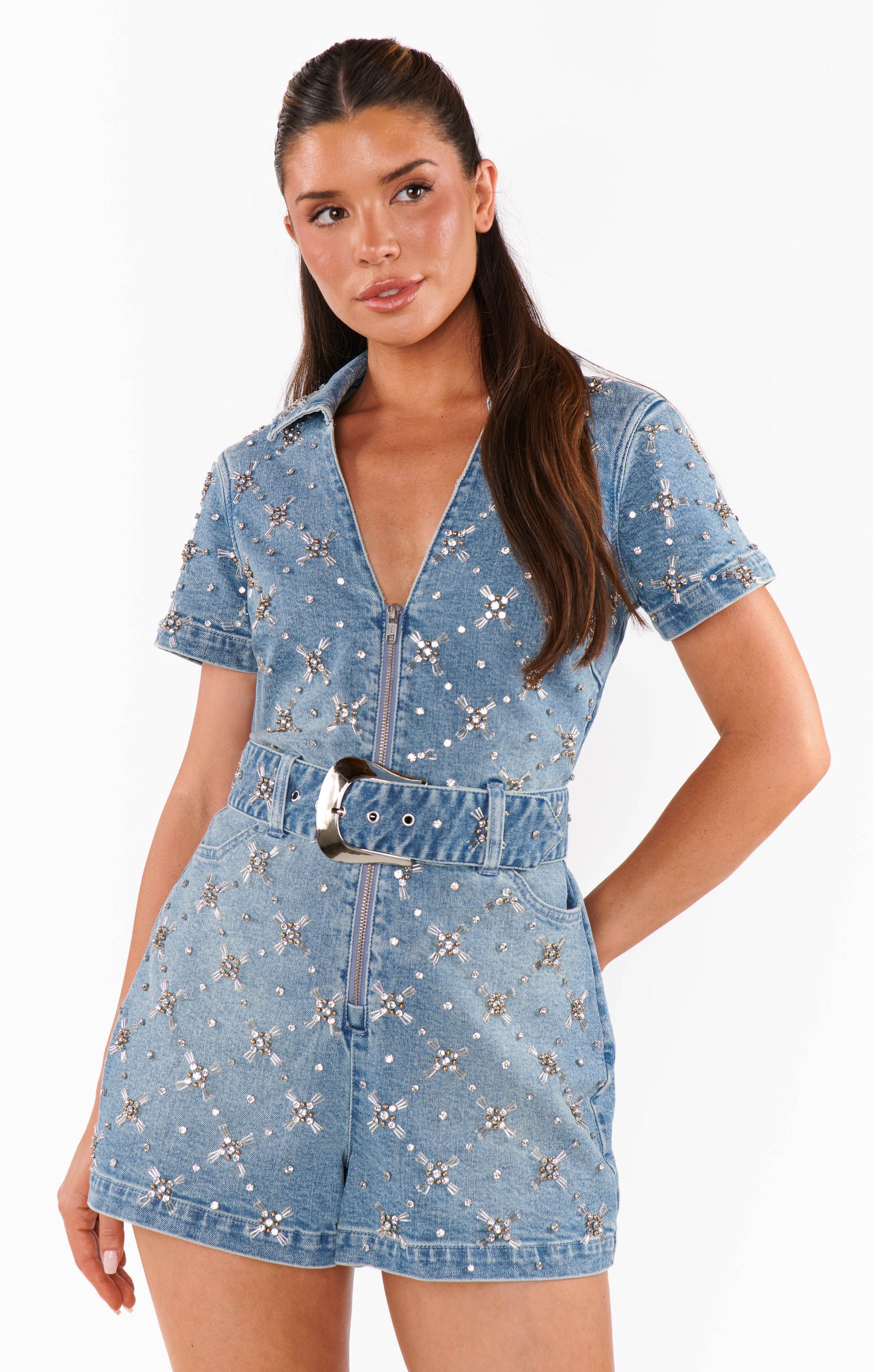 AS SEEN ON ASHLEE NICHOLS!! Dolly Rhinestone Romper