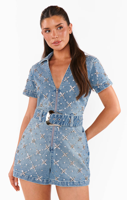 AS SEEN ON ASHLEE NICHOLS!! Dolly Rhinestone Romper