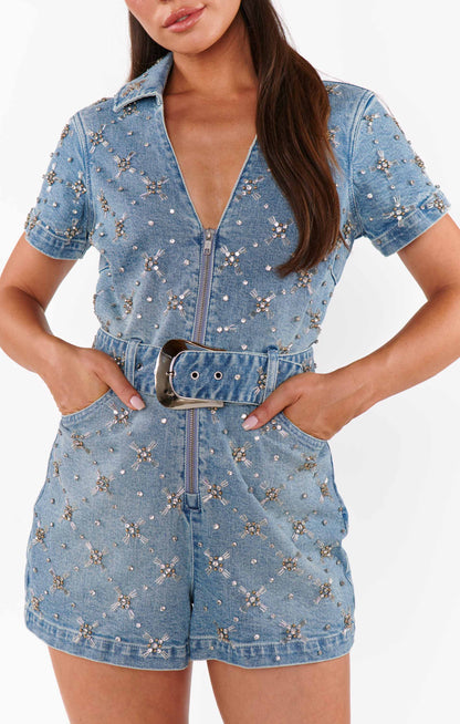 AS SEEN ON ASHLEE NICHOLS!! Dolly Rhinestone Romper