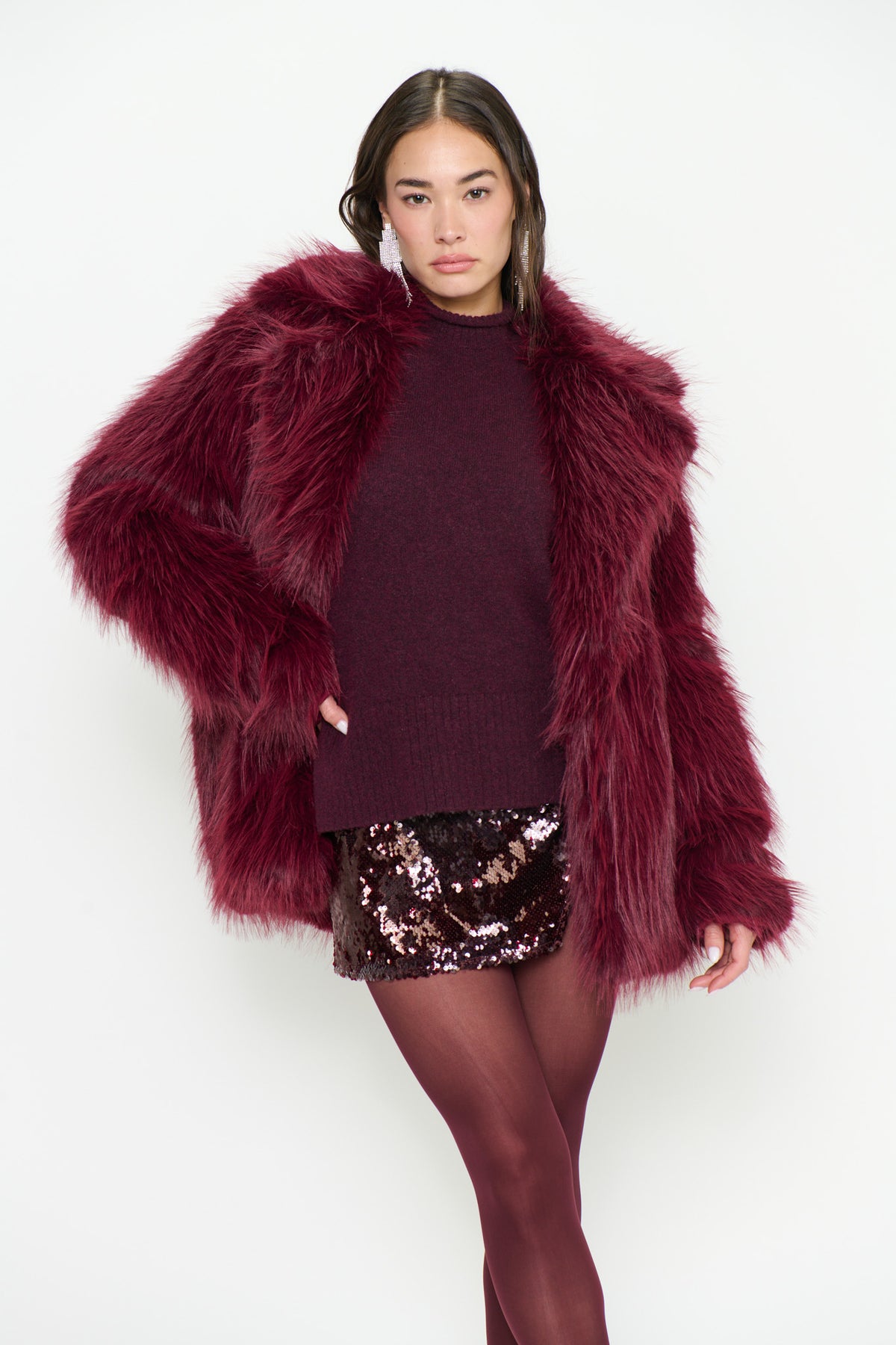 Salt Lake Faux Fur Coat - Merlot