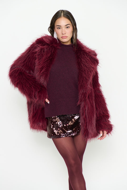 Salt Lake Faux Fur Coat - Merlot