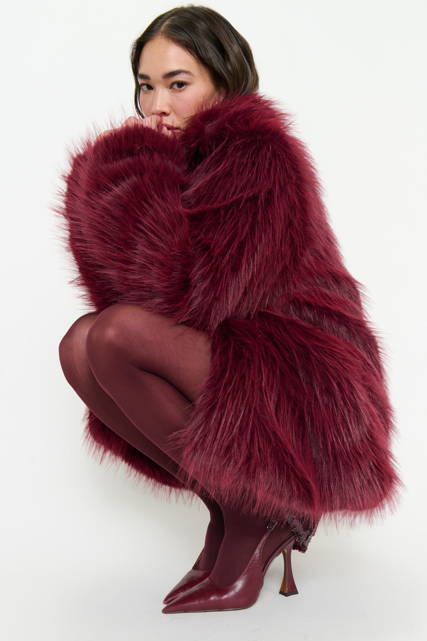 Salt Lake Faux Fur Coat - Merlot