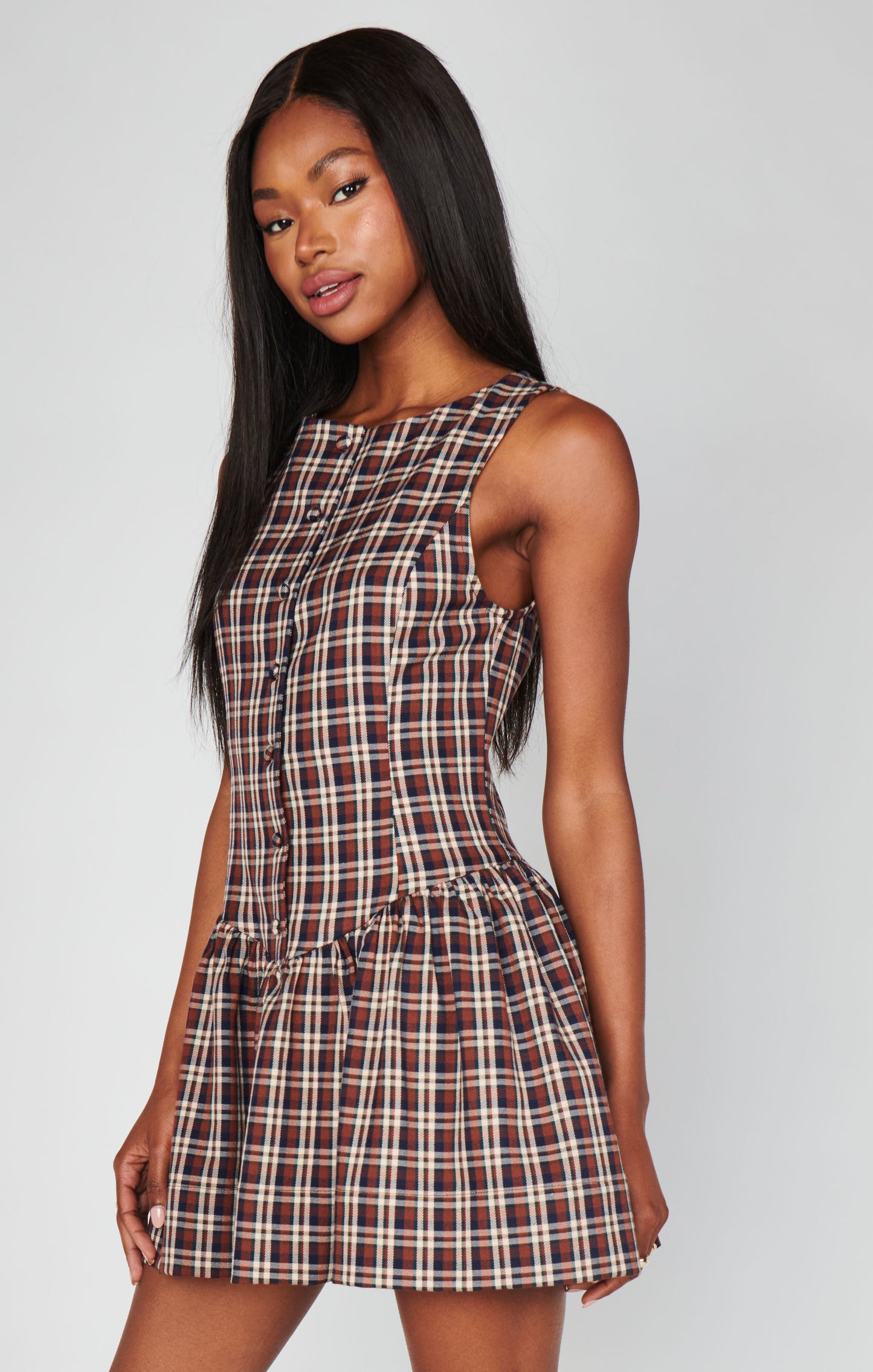 NEW!! Meester Mini Dress in Saddle Plaid