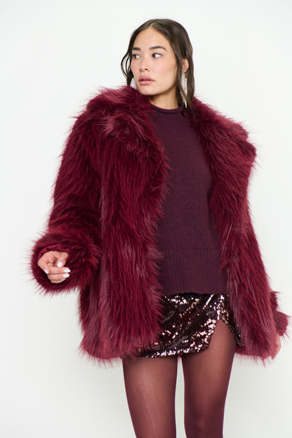 Salt Lake Faux Fur Coat - Merlot