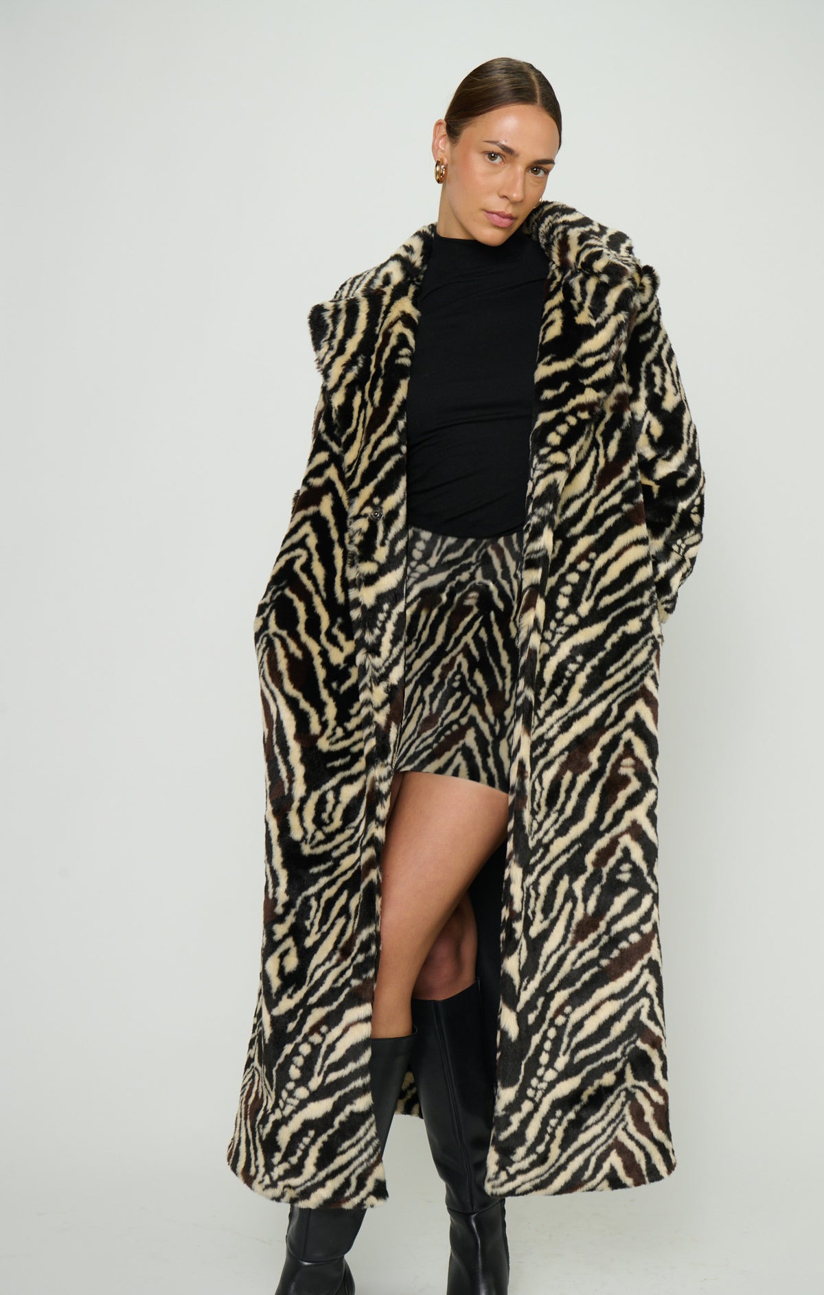 Miss Cindy Overcoat - Zebra Faux Fur