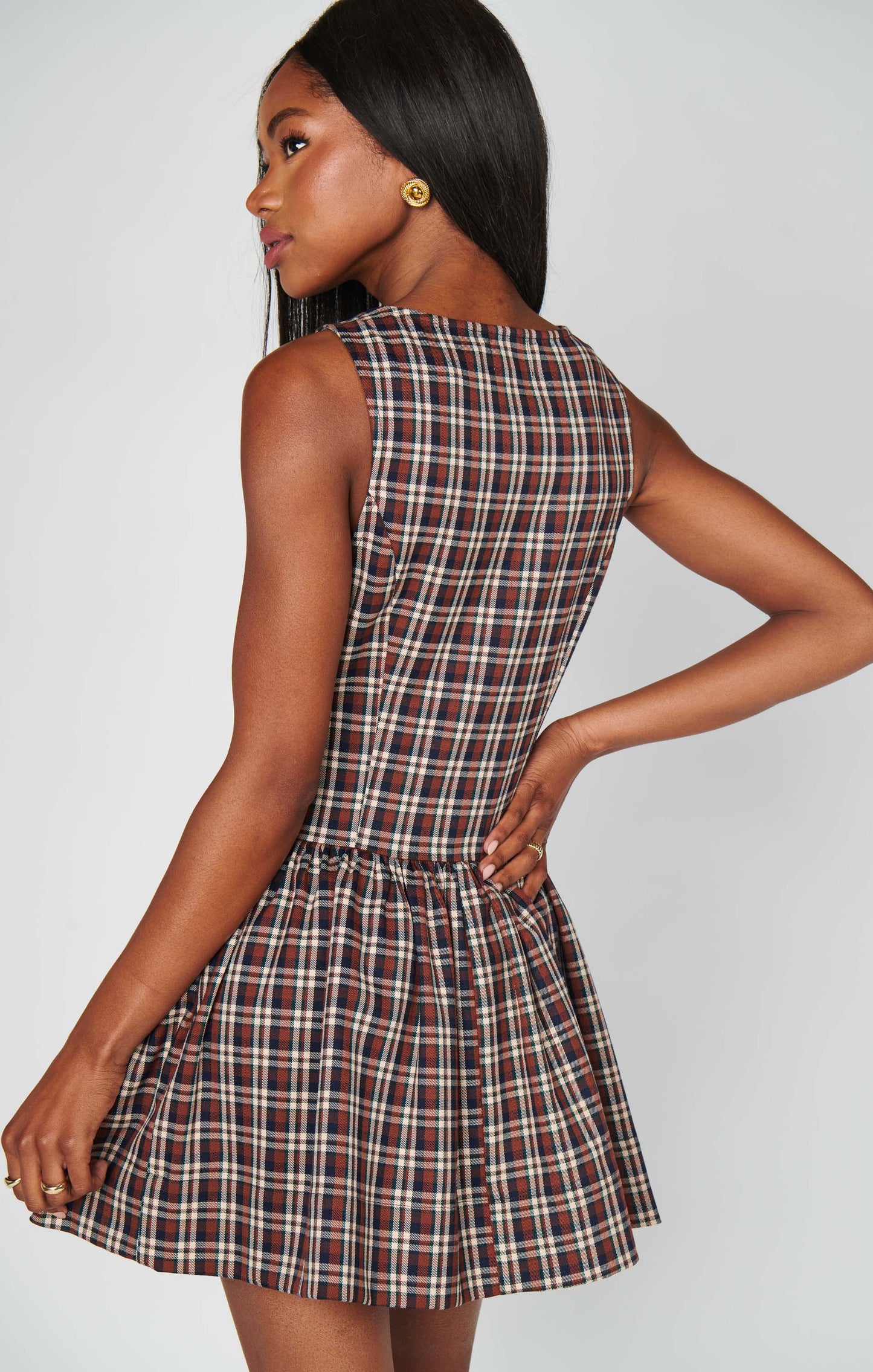 NEW!! Meester Mini Dress in Saddle Plaid