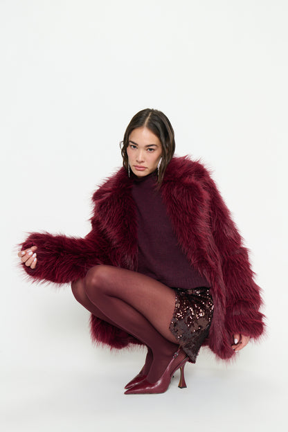 Salt Lake Faux Fur Coat - Merlot