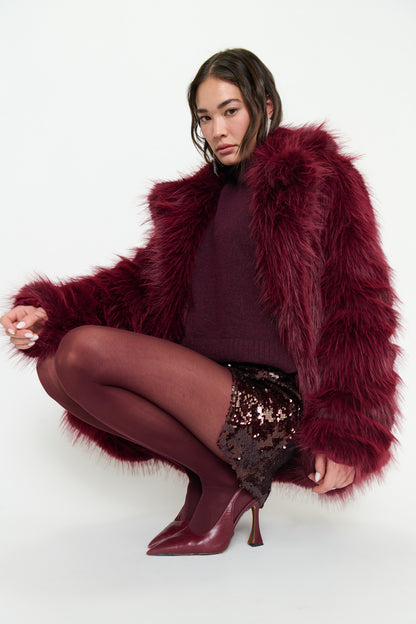 Salt Lake Faux Fur Coat - Merlot