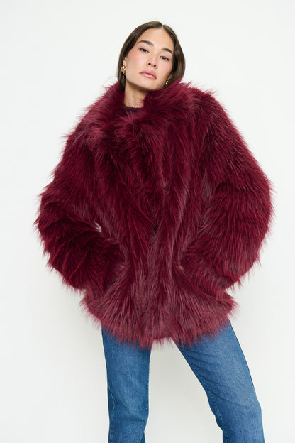 Salt Lake Faux Fur Coat - Merlot