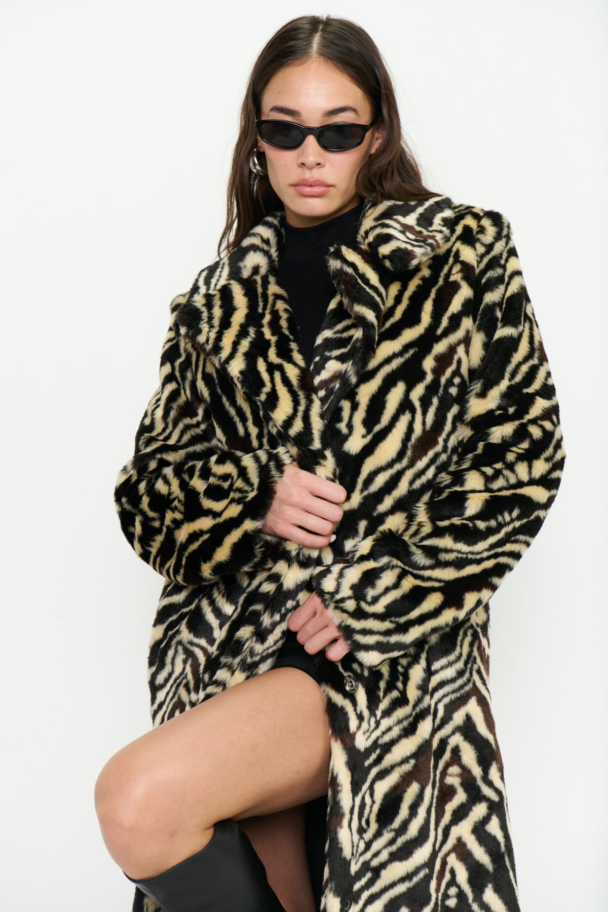 Miss Cindy Overcoat - Zebra Faux Fur