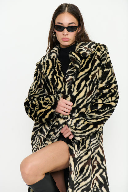 Miss Cindy Overcoat - Zebra Faux Fur
